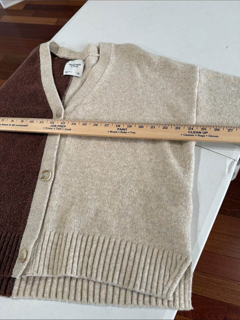 Abercrombie & Fitch Two-Tone Brown Cream V-Neck Button Down Fall Cardigan XL - Picture 10 of 14